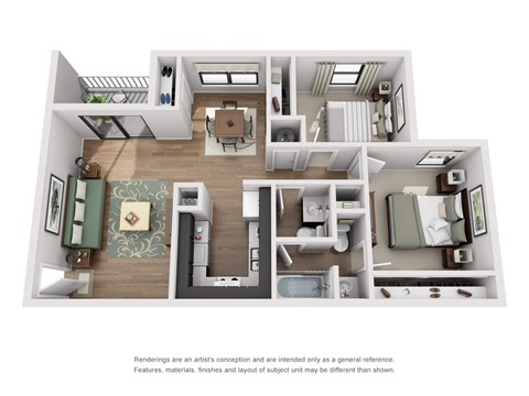 Floor plan for 2 beds, 1.5 baths, 921 sqft